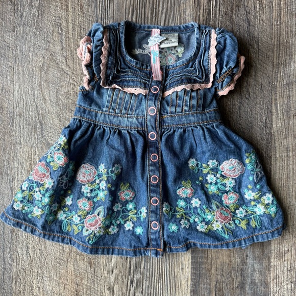 Guess Other - Guess Baby Embroidered Denim Dress Floral 0-3 Months Cottagecore